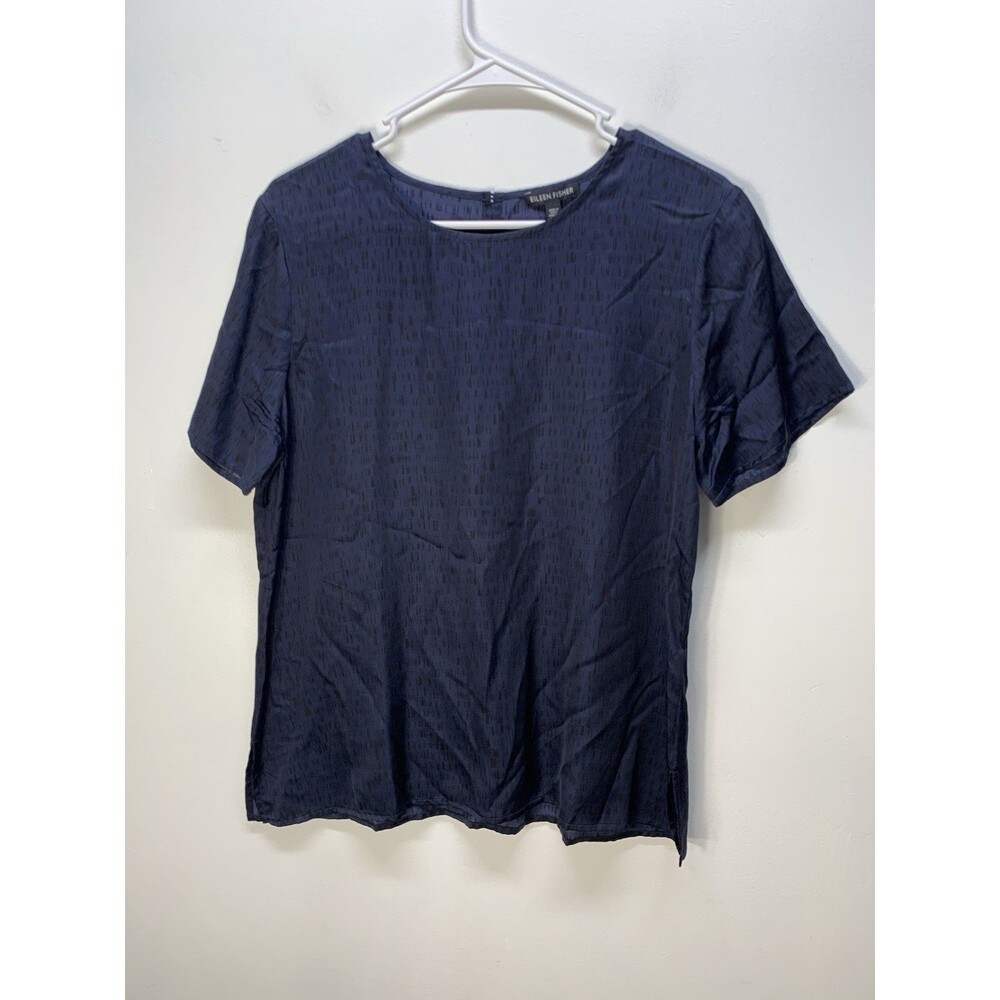 Eileen Fisher Women’s  Blouse  Tunic short sleeve  Silk , Organic Cotton Blue M